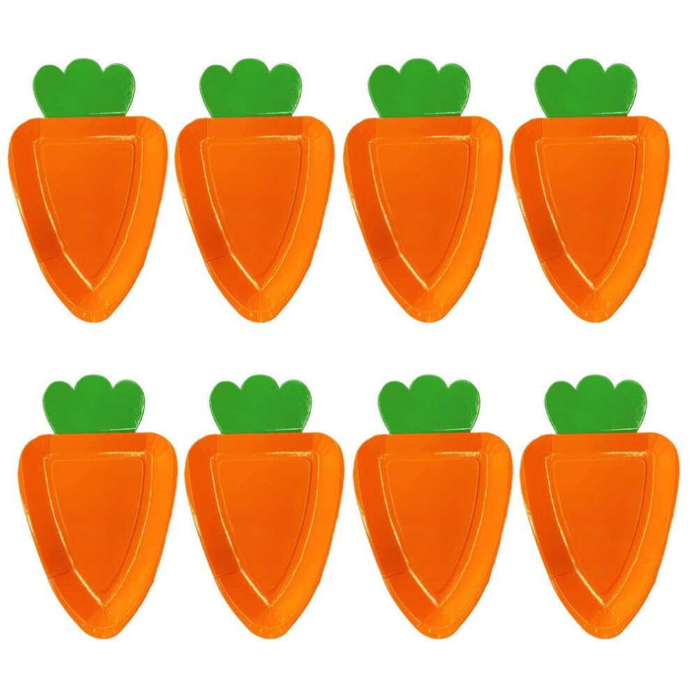 (Carrot Set) Yousheng 8pcs Paper Plates Carrot Shape Cartoon Disposable Vegetable Tableware Thick Paper Trays Dishes Happy Easter Day Decor