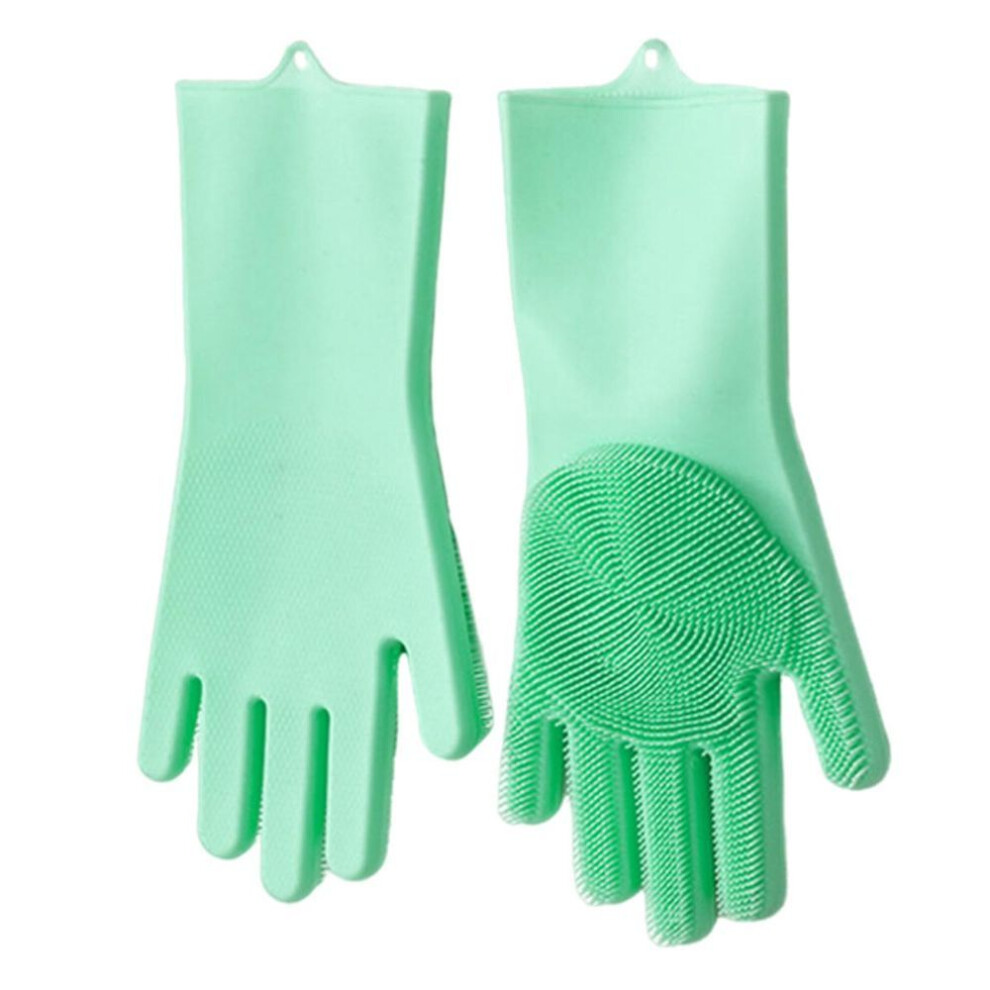(green) Yousheng 1 Pair Cleaning Gloves Anti-scalding Reusable Silicone Dishwashing Gloves With Fine Bristles For Home Kitchen