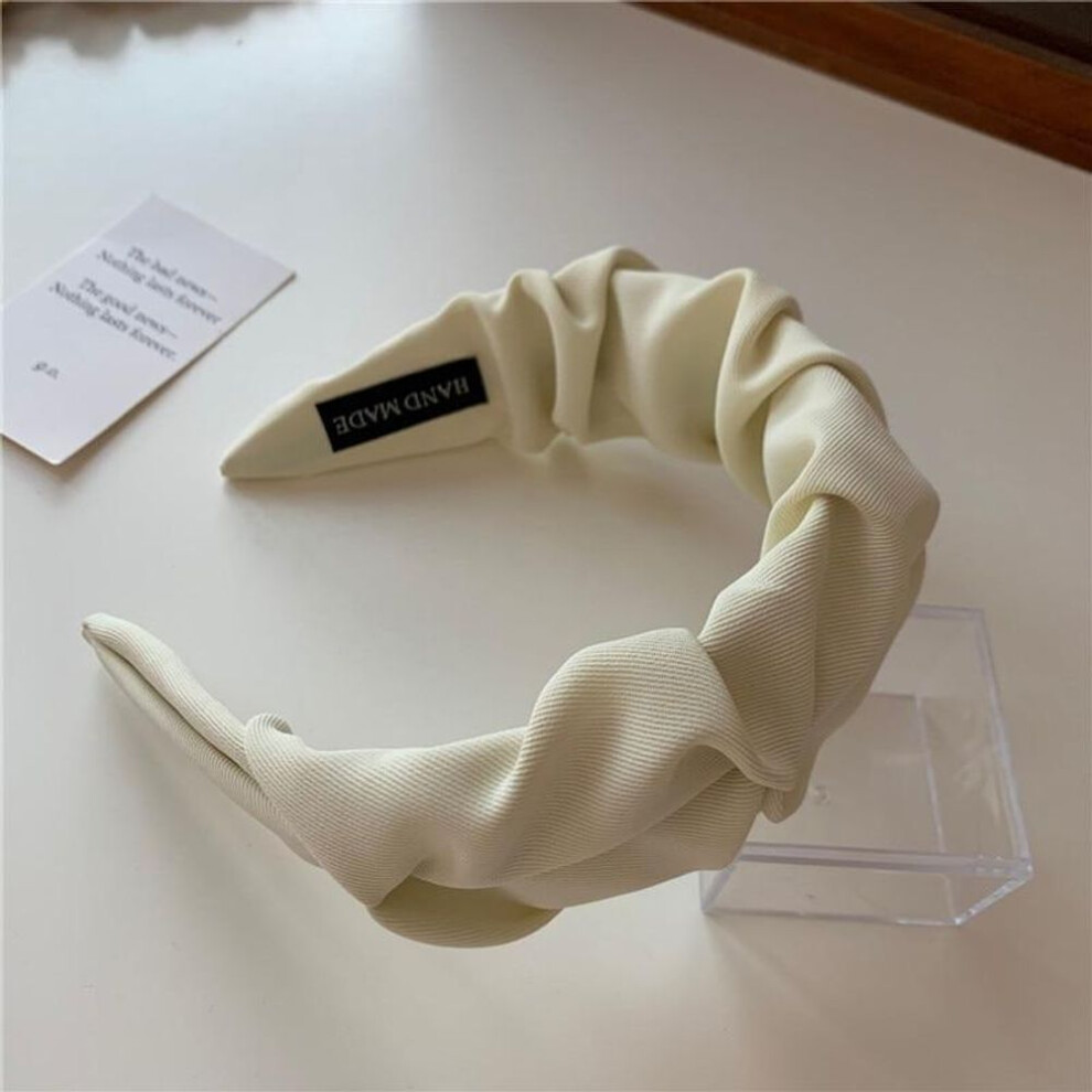 (beige) Korean Hair Accessories Solid Color Cotton Crumpled Women's Head Hoop Wide Bezel Makeup Hairbands for Ladies Headwear
