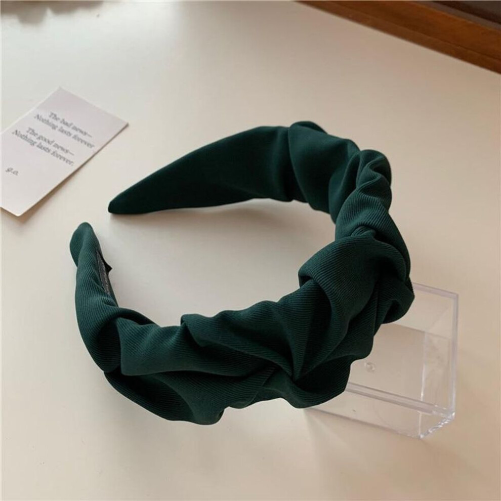 (green) Korean Hair Accessories Solid Color Cotton Crumpled Women's Head Hoop Wide Bezel Makeup Hairbands for Ladies Headwear