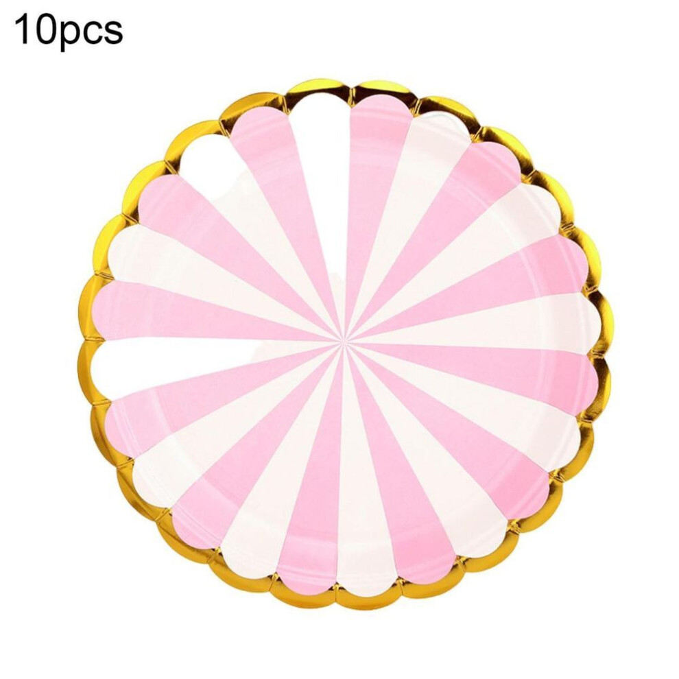 (pink, 9inch) Yousheng 10pcs 7/9 Inch Paper Plates Disposable Safe Anti-skid Thick Gilding Stripe Paper Dishes Favors Supplies For Birthday