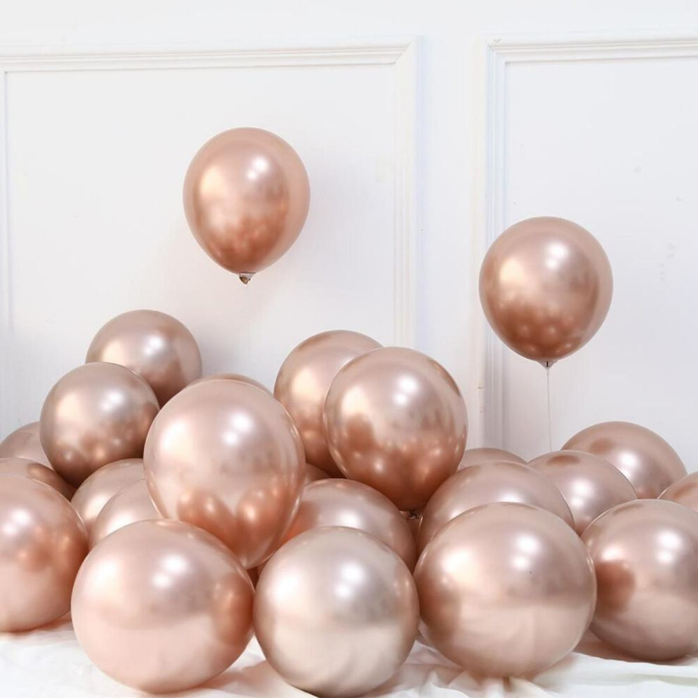 (champagne) 50pcs/Set 12inch New Glossy Baby Pink Latex Balloons Rose Gold Thick Chrome Metallic Inflatable Air Balls