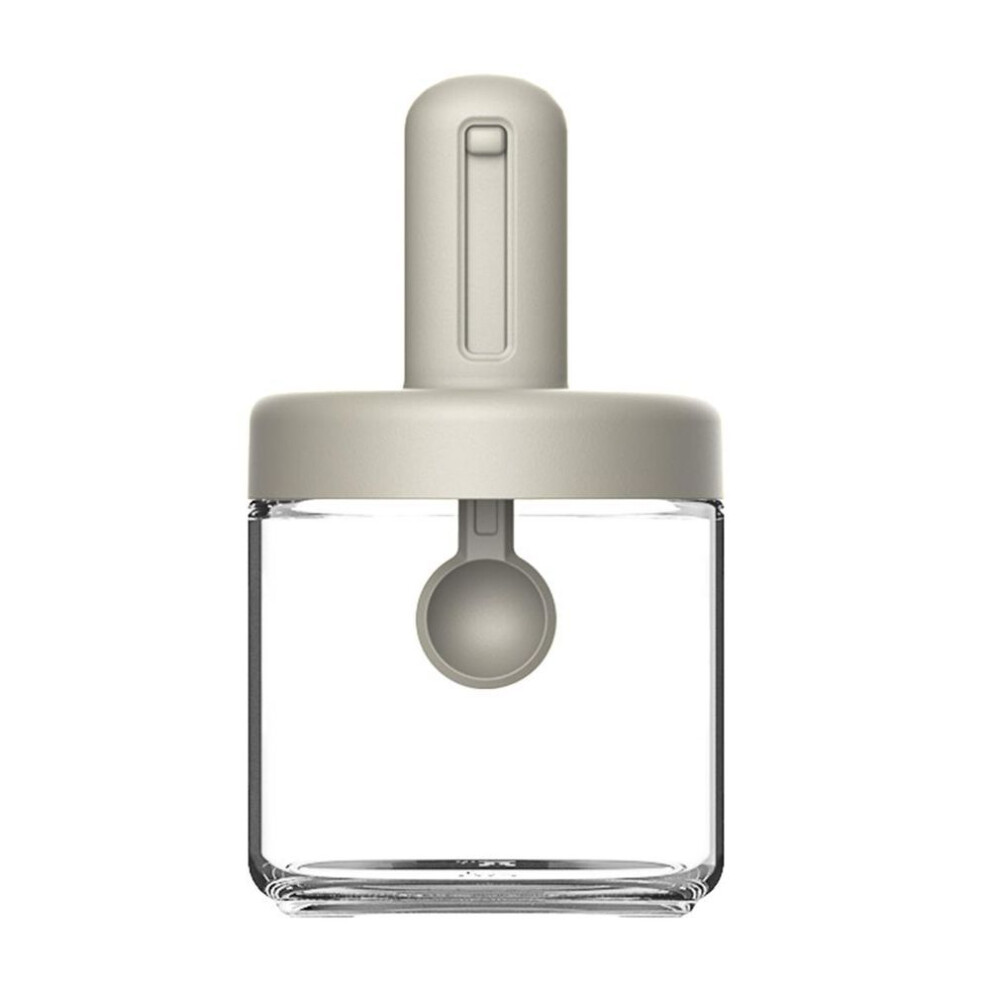 (white) Seasoning Jar Glass Spice Bottle Large Capacity Clear Body Telescopic Spoon Lid Leak Proof Moisture Resistant Household Kitchen Salt Storage Box