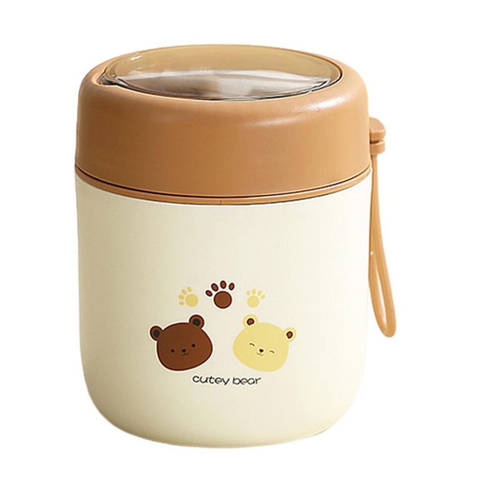 (khaki) Yousheng Insulated Soup Cup For Hot Food Kids Stainless Steel Vacuum Food Jar With Spoon Leak Proof Wide Mouth Thermal Lunch Container