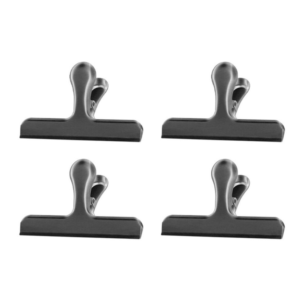 (black, L) 4Pcs Stainless Steel Sealing Clips for Food Bags Strong Bite Force Leak-proof Snack Clips Moisture-proof Kitchen Gadgets for Home Durable Chip