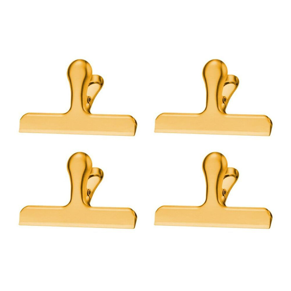 (golden, L) 4pcs Stainless Steel Sealing Clips For Food Bags Strong Bite Force Leak-proof Snack Clips Moisture-proof Kitchen Gadgets For Home Durable Chip