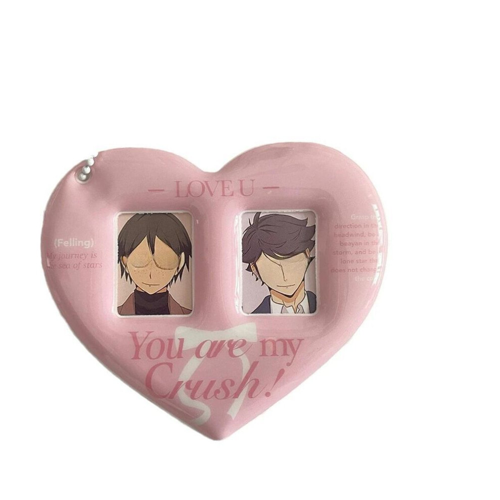 (pink) 1pc Photo Sleeve Photocards Protector Heart Shaped Card Pocket Photo Frame Double Slot Photo Card Holder Pendant Pvc Keychain