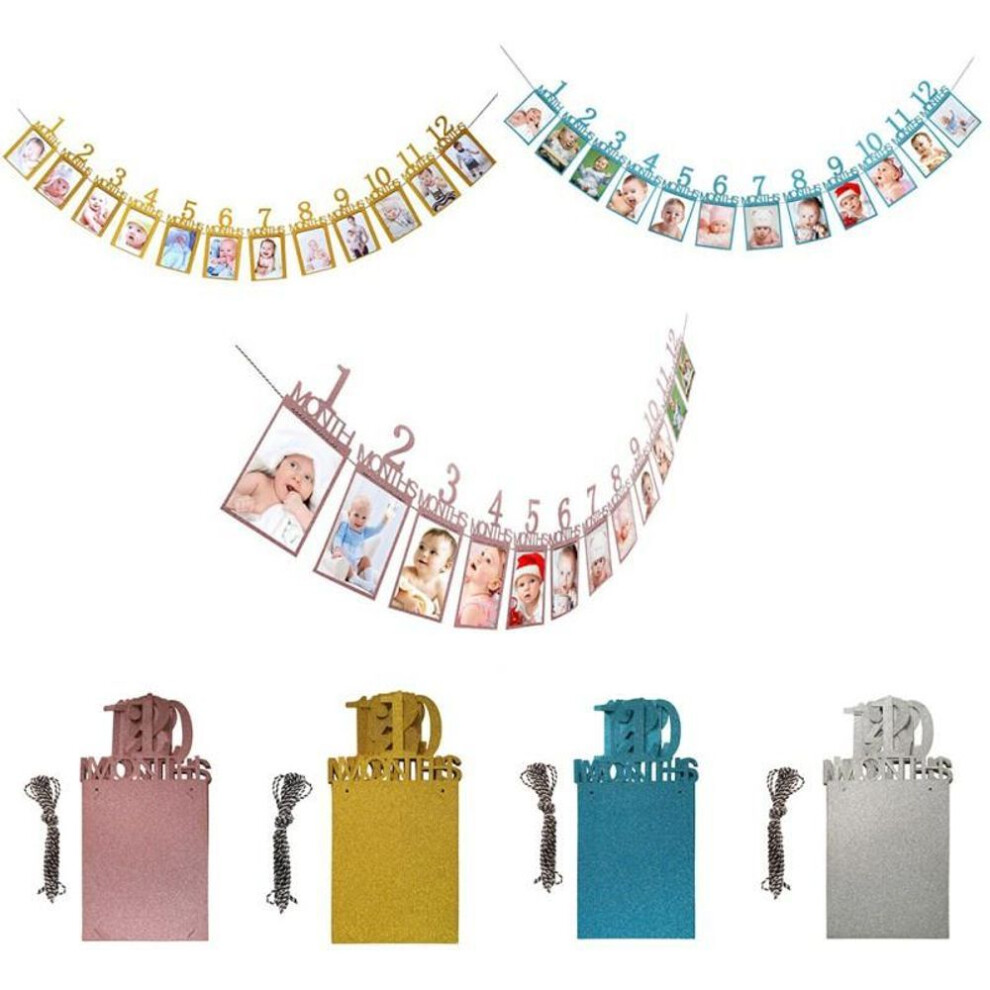 (silver) Birthday Glitter Decorations 1-12 Month Baby Photo Banner Diy Photo Display Prop
