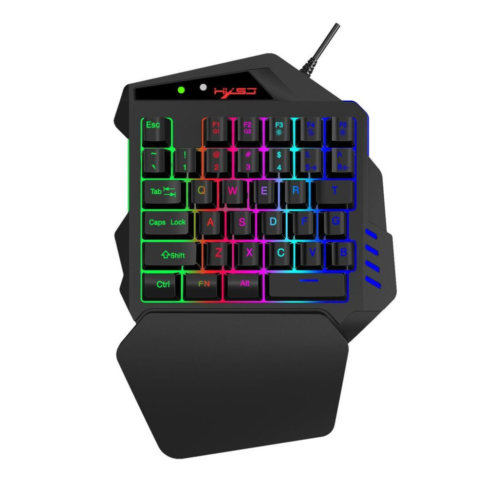 (black) HXSJ V500 One-handed Gaming Keyboard RGB USB Wired Illuminated Keyboard with Converter Gaming