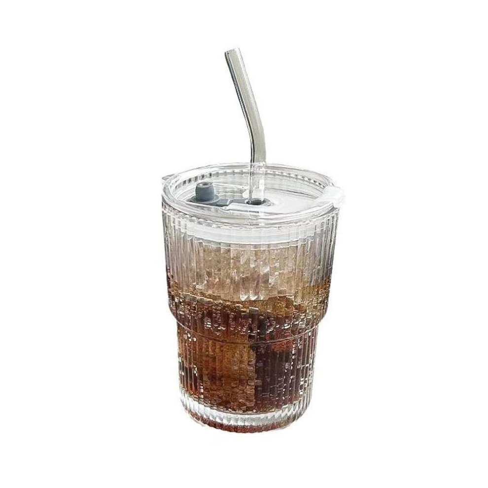 (1pcs) 1/2 Pcs Glass Coffee Cups With Lids And Straw Drinking Water Cup Glass Cups With Lid