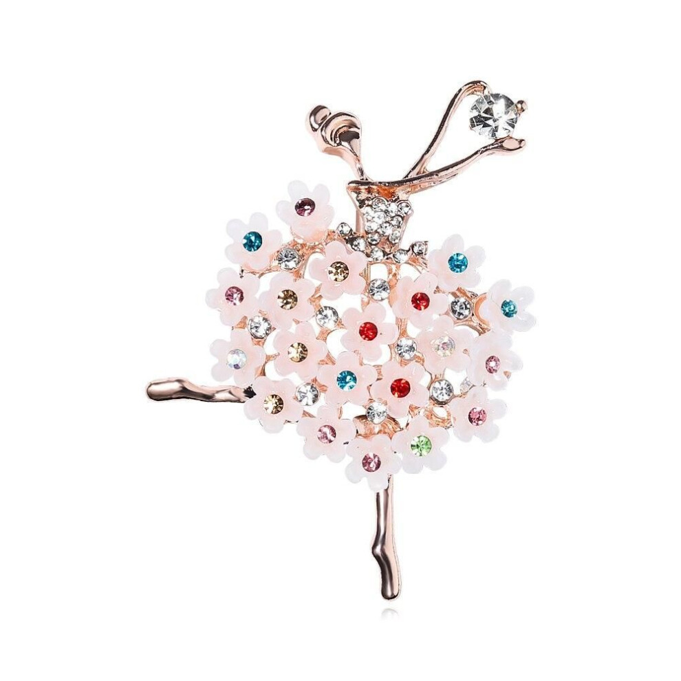 (white) Blucome New Rhinestone Ballet Girl Brooch For Women Baroque Trendy Elegant Circle Brooch Pins Party Wedding Gifts