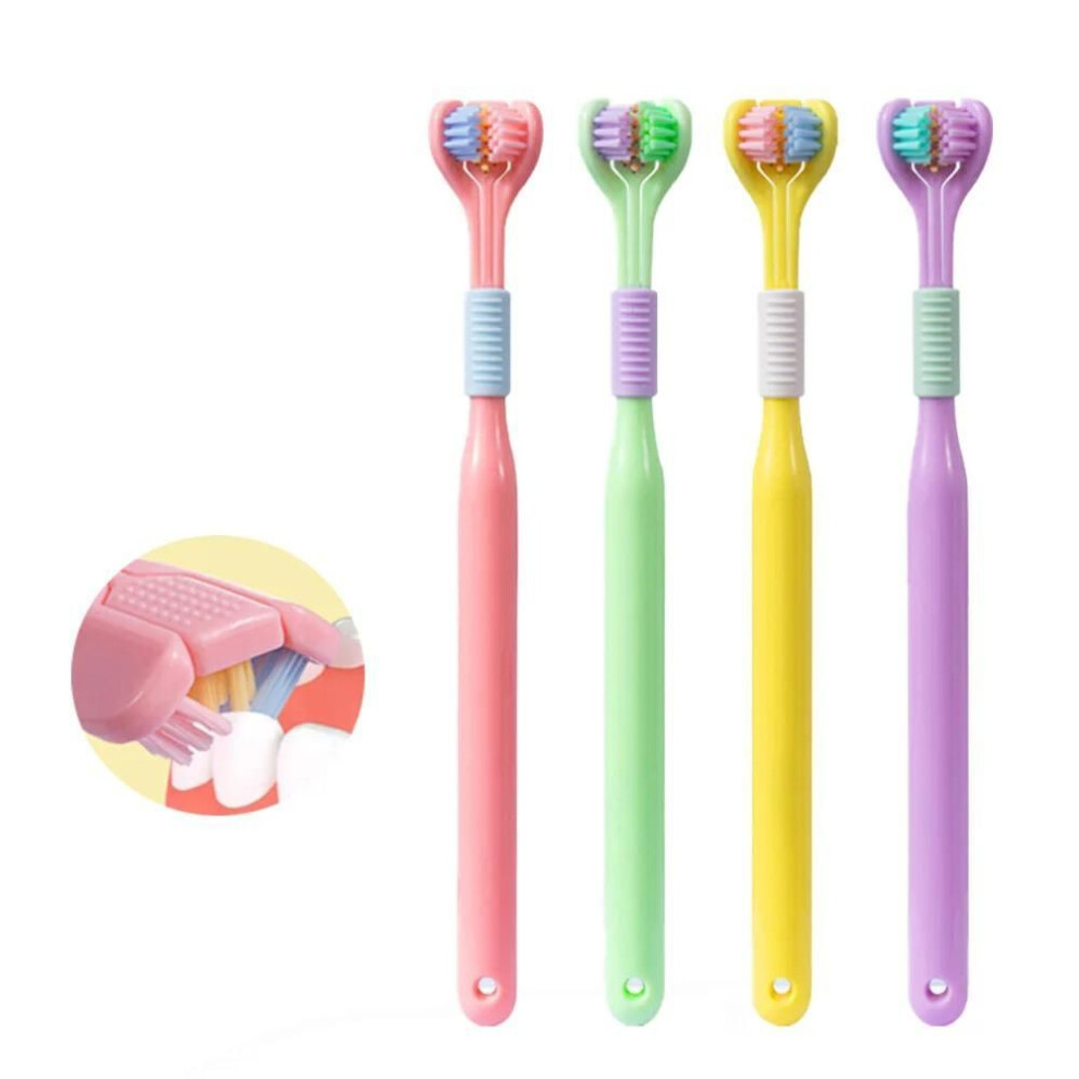 (pink) Three Sided Toothbrush Soft Bristle Tooth Brush Ultra Fine Soft Toothbrush Oral Care Safety Teeth Brush Oral Health Cleaner