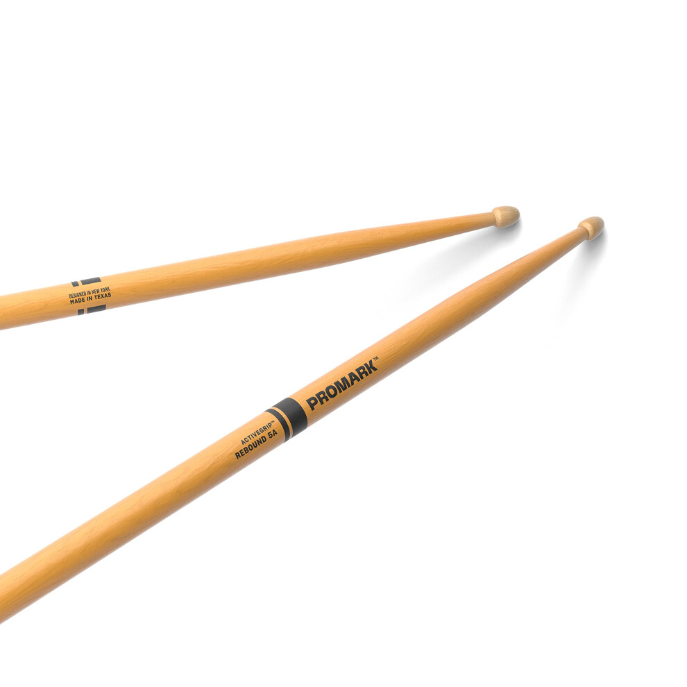 Promark Bacchette Batteria - Rebound 5A Drum Sticks - Activegrip - Diventa Più Aderente Con Il Sudore Delle Mani - Finitura Active Grip, Punta Di Ghianda, Legno Di Hickory - 1 Coppia-image