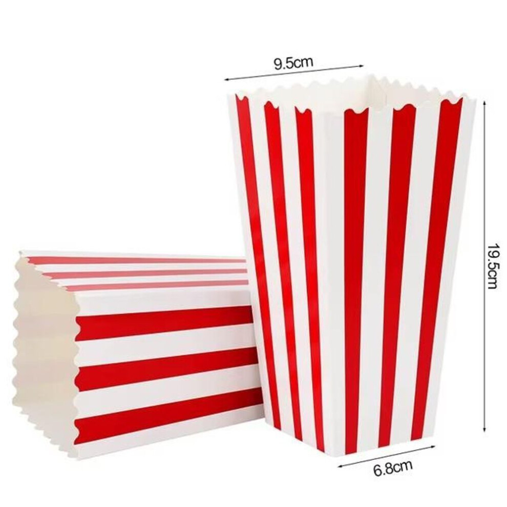 (L) 12pcs Popcorn Box Buckets Movie Night Fries Cup Snack Containers Birthday Party Supplies Wedding Christmas Carnival Stripes Bags