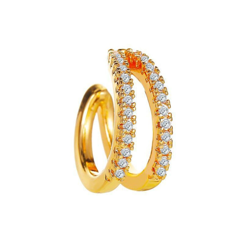 (gold, KC 12020) Fashionable European And American Double-layer Diamond Ear Cuff - Trendy Non-pierced Earrings With C-shaped Design.