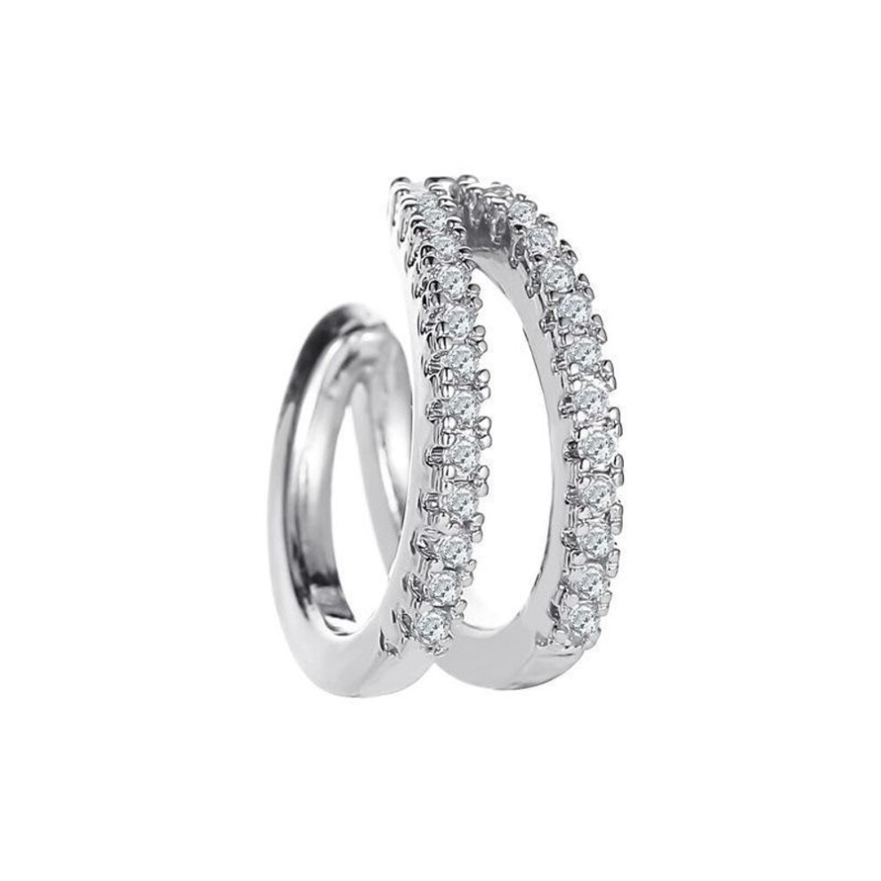 (white, K 12021) Fashionable European And American Double-layer Diamond Ear Cuff - Trendy Non-pierced Earrings With C-shaped Design.