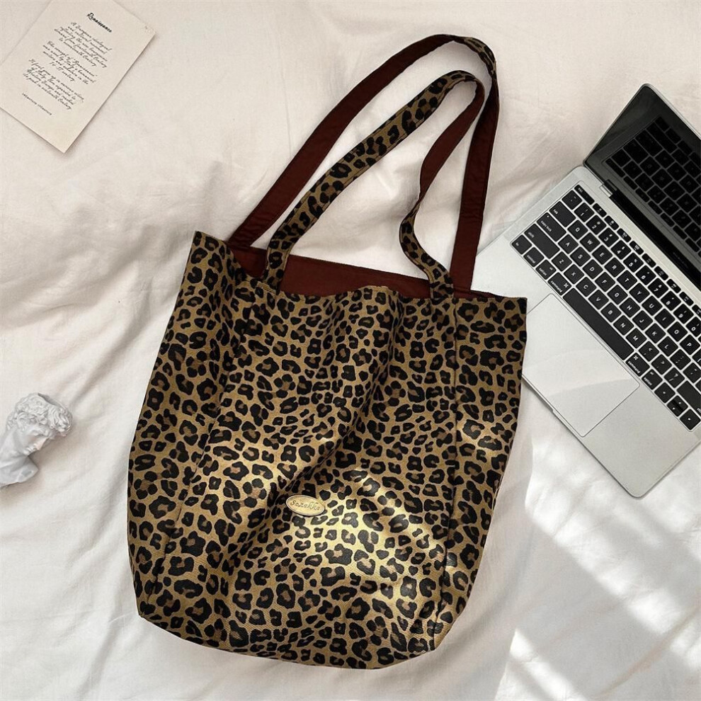(brown, Vertical) "Leopard Print Canvas Tote: Women's Large-Capacity Shoulder Bag, Autumn/Winter 2024 Collection, New Double Bag Design.