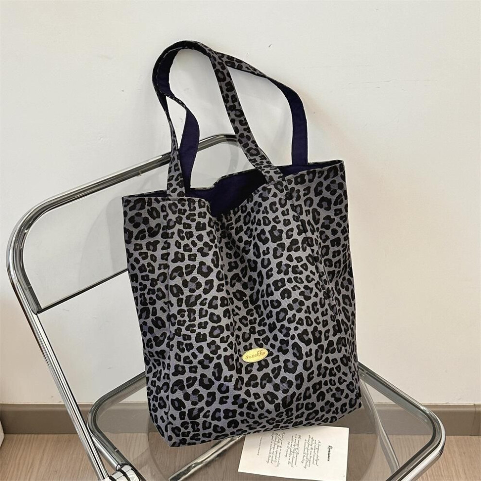 (gray, Vertical) "leopard Print Canvas Tote: Women's Large-capacity Shoulder Bag, Autumn/winter 2024 Collection, New Double Bag Design.