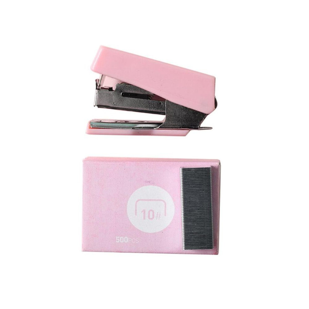 (pink) Mini Macarone Color Metal Stapler Set With 500pcs Staples 6-10 Binding Tools