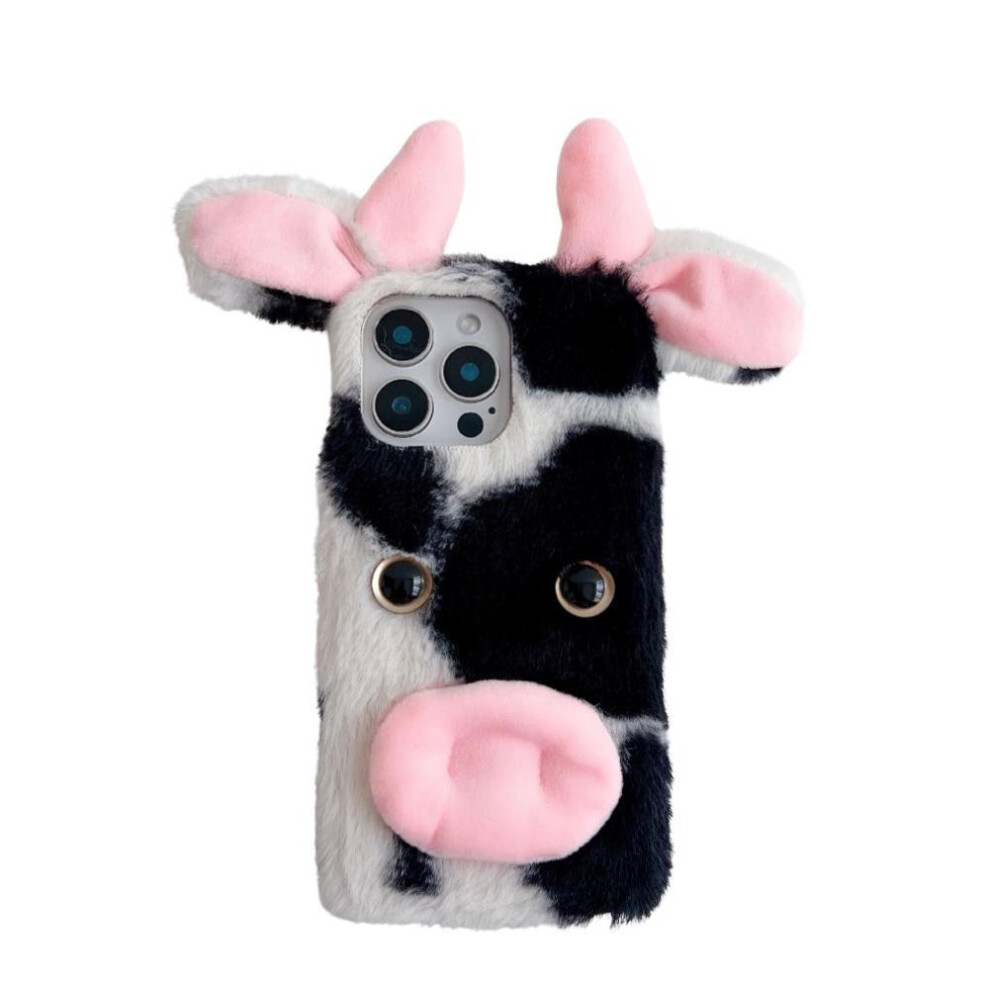 (Black) Case For Tcl 40 Nxtpaper 4G Lovely Fuzzy Fluffy Cartoon Cow Cow Phone Case Autumn And Winter Black 764490312844