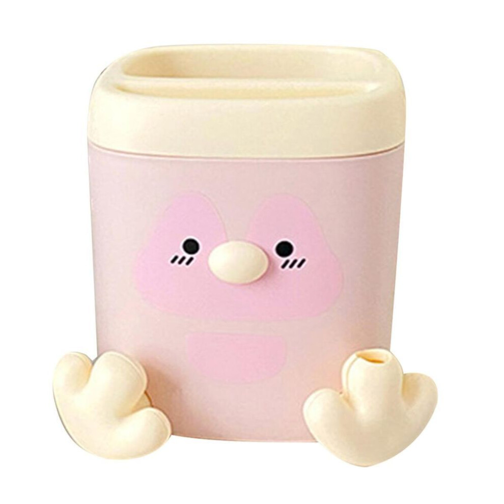 (pink) Pencil Holder with Roller Pen Cutter Large Capacity Storage Penguin Design Multifunctional Organized Pencil Storage Container