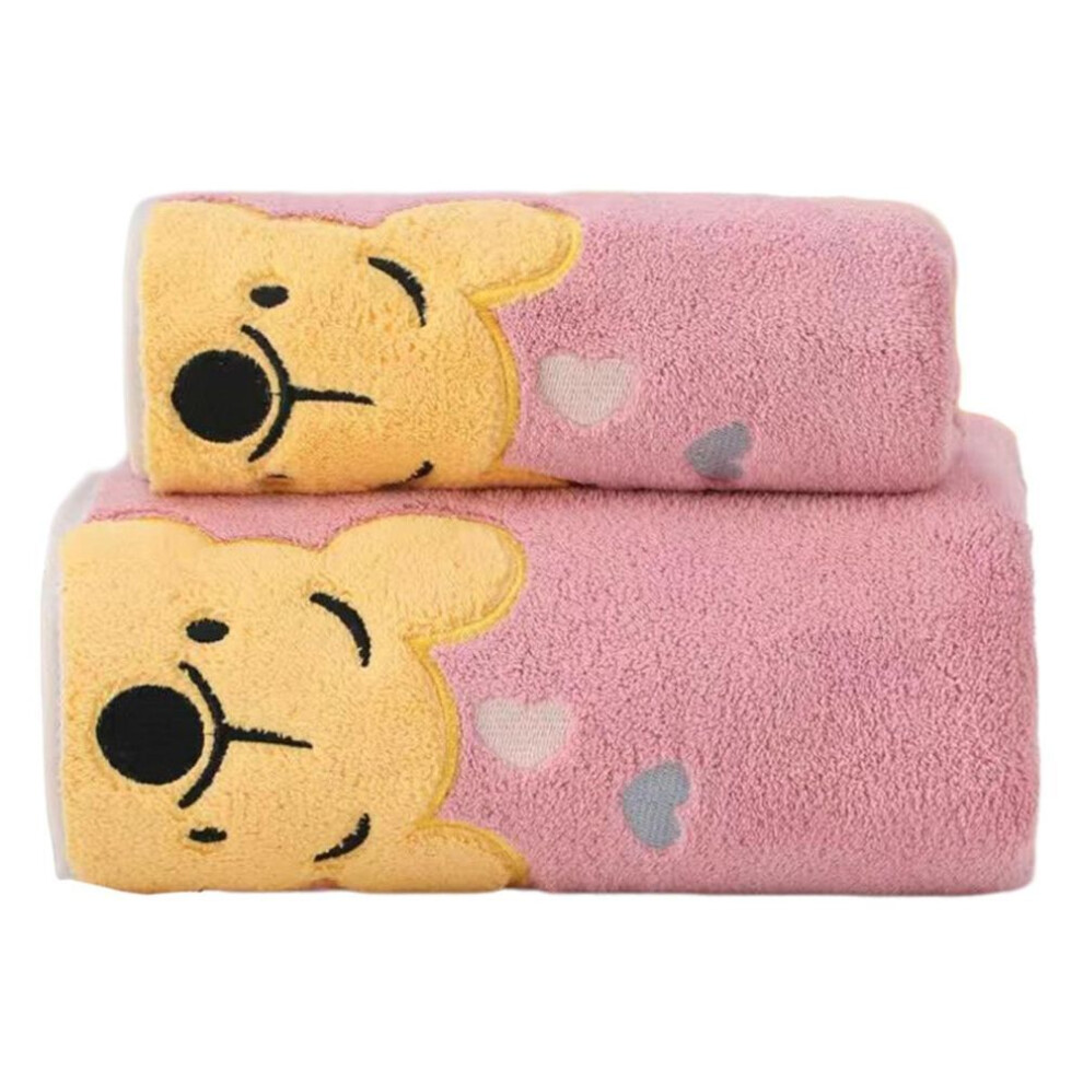 (pink) 2Pcs/Set Kids Coral Fleece Towel Cartoon Bear Thickened Soft Water Absorbent Fast Drying Rectangle Face Shower Bath Towel Washcloth Kit