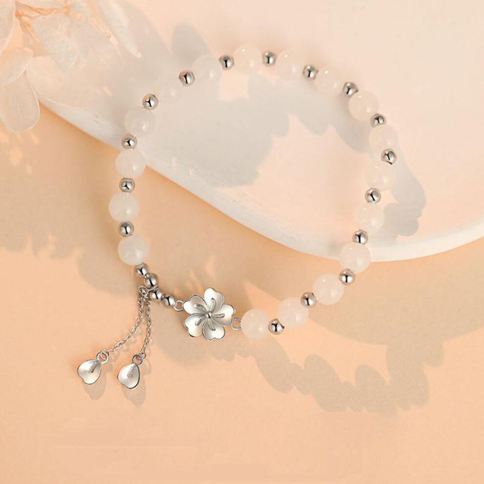 (as the picture) S925 Sterling Silver Peach Blossom Bracelet Female Niche Exquisite Beaded Bracelet