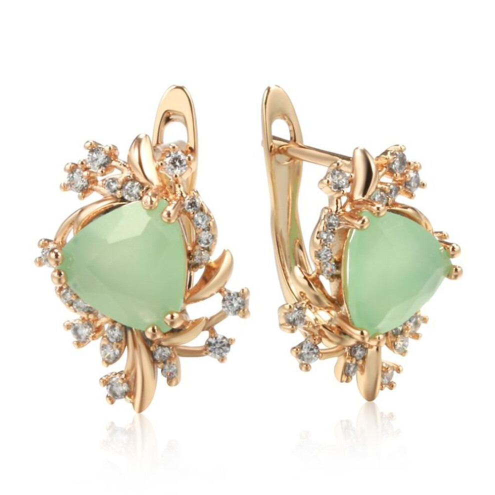 (green) Vintage Design Gold Color Lace Match Geometric Cut Green Zircon Women Earrings Luxury Jewelry
