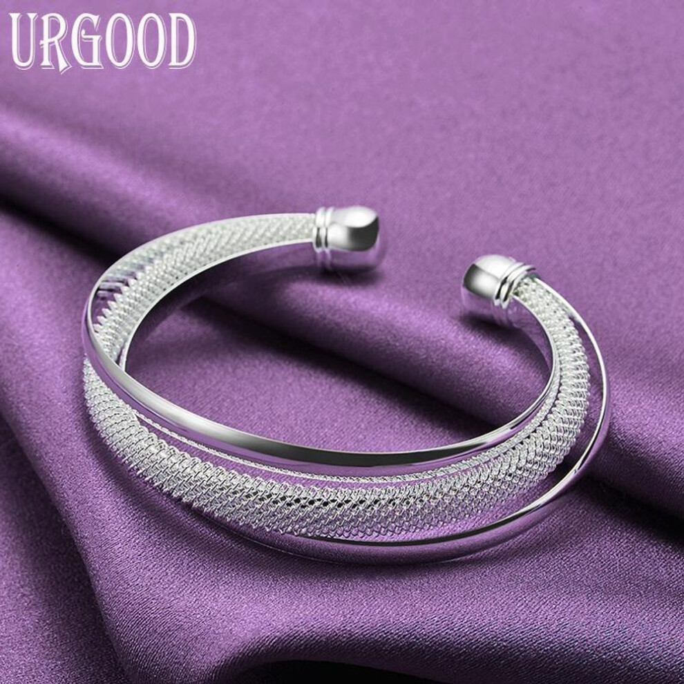 925 Sterling Silver Large Mesh Open Bracelet Fashion Jewelry