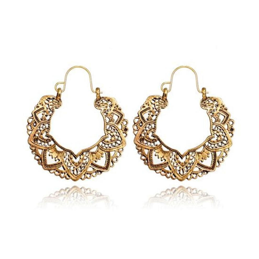 (golden) Vintage Women Hollow out Geometric Heart Petal Hoop Earrings Party Jewelry Gift