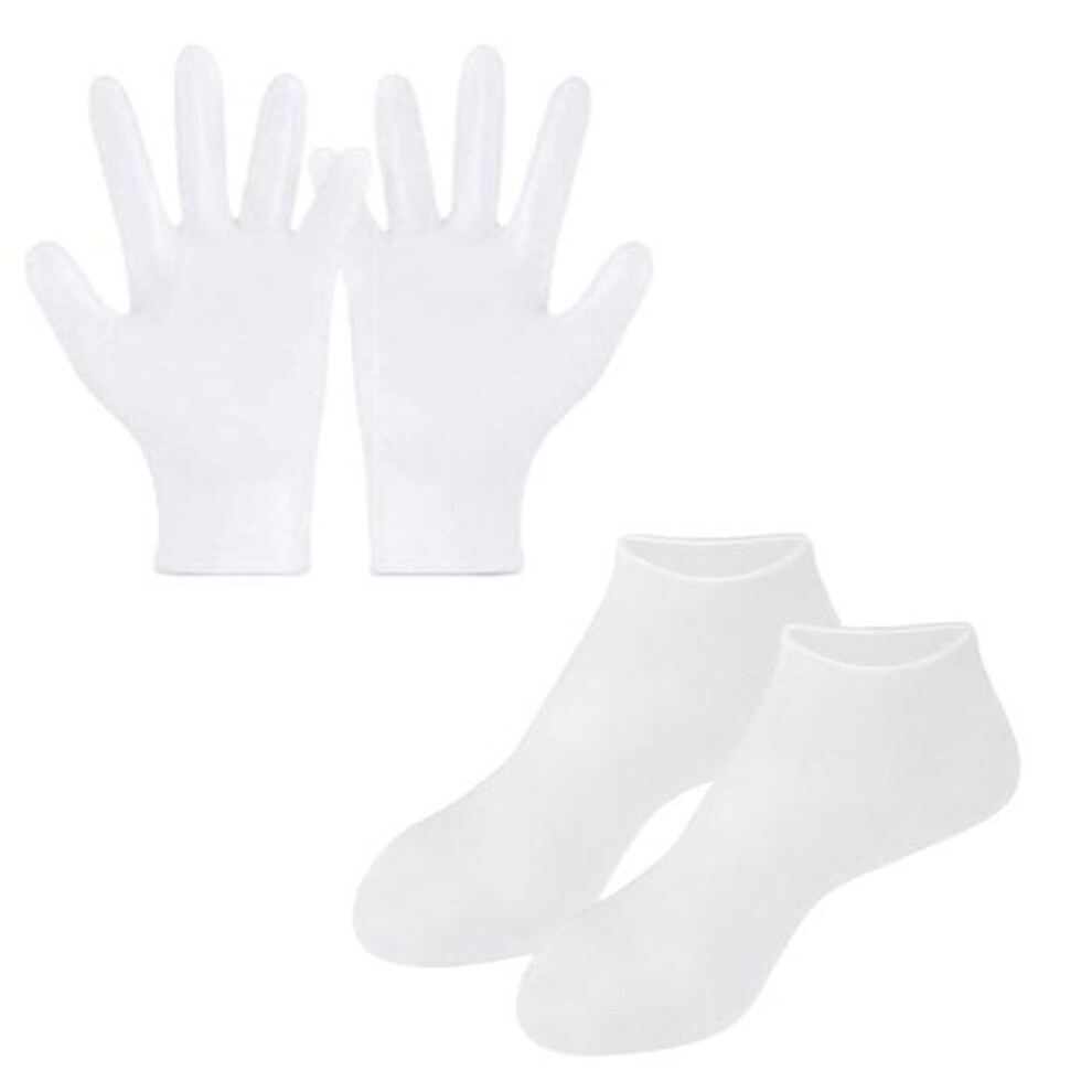 (white) Moisturizing Glove Socks Set Dry Cracked Skin Calluses Treatment Silicone Gel Spa Gloves For Hand Foot Softening