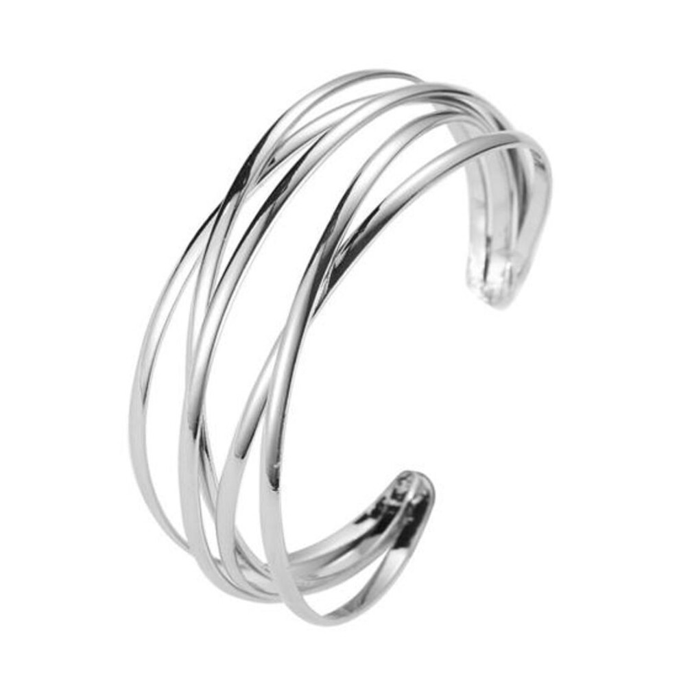 (white) Women Multilayer Cross Bangle Bracelet Open Cuff Wrist Jewelry Gift