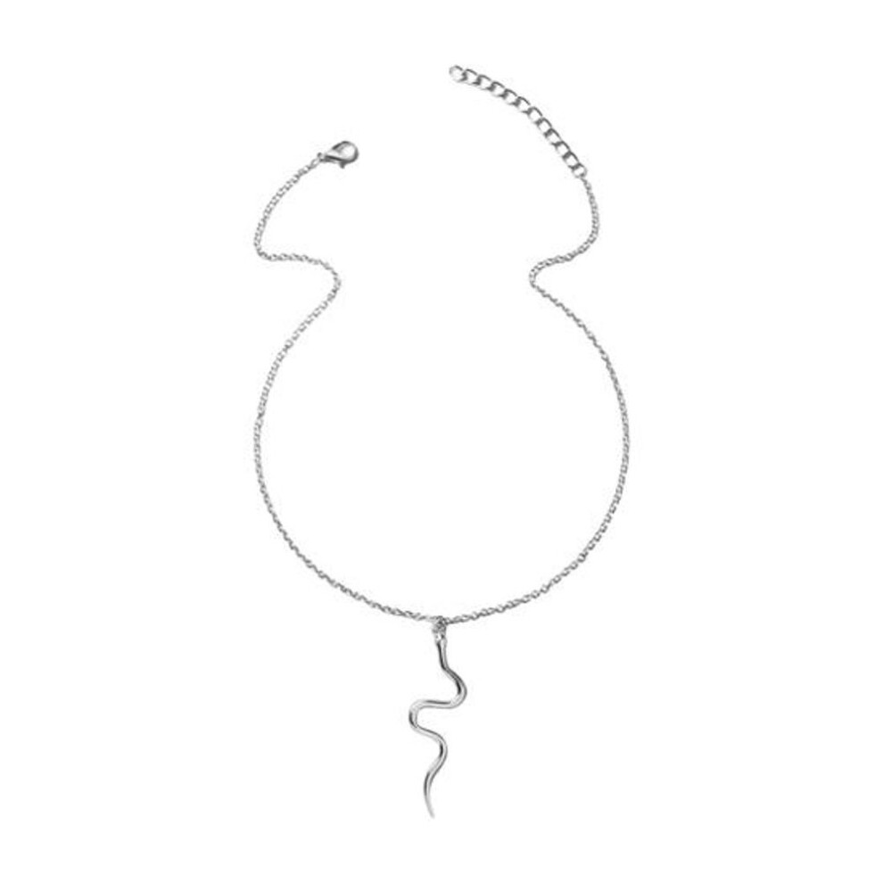 (silver) Women Necklace Snake Pendant Adjustable with Extended Chain Vintage Lady Clavicle