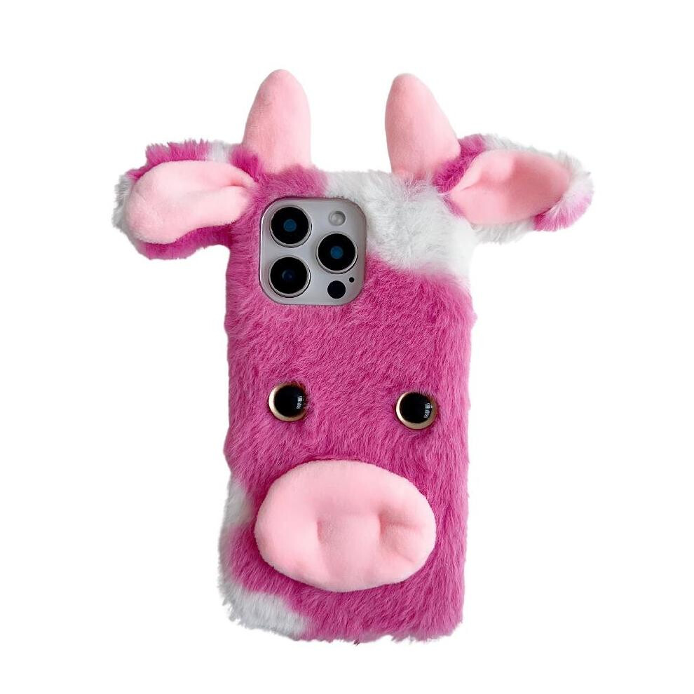 (Pink) Case For Samsung Galaxy S23 Plus Lovely Fuzzy Fluffy Cartoon Cow Autumn And Winter Cow Phone Case Pink 764490316927