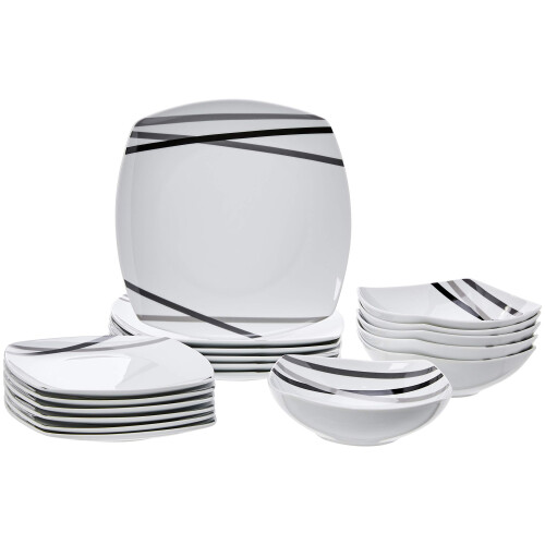 Amazon Amazon Basics - 18 Piece Kitchen Dinnerware Set - Square Plates Bowls Service for 6 - Modern Beams