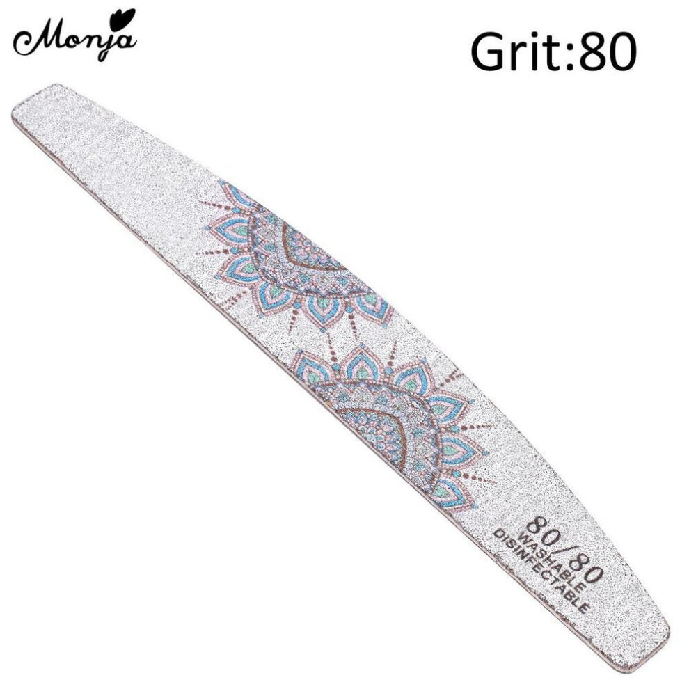 (80) Monja Nail File Double Sided Crescent Sanding 80/100/150/240 Grit Polishing Grinding Professional Acrylic Tips Manicure Tools