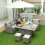 Outsunny Outsunny 5 PCs Outdoor PE Rattan L-Shape Sofa Footstool Fire Pit Table Set 1