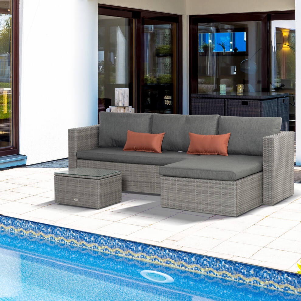 Rackhams Light/Grey 3 Pcs Outdoor Pe Rattan Chaise Lounge Furniture Sofa Set W/ Cushions - Image 4