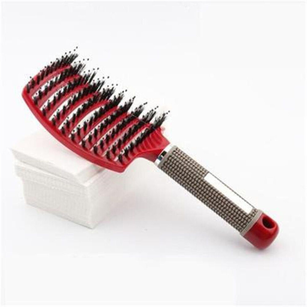 (red) Hair Scalp Massage Comb Bristle Nylon Hairbrush Wet Curly Hair Styling Tool