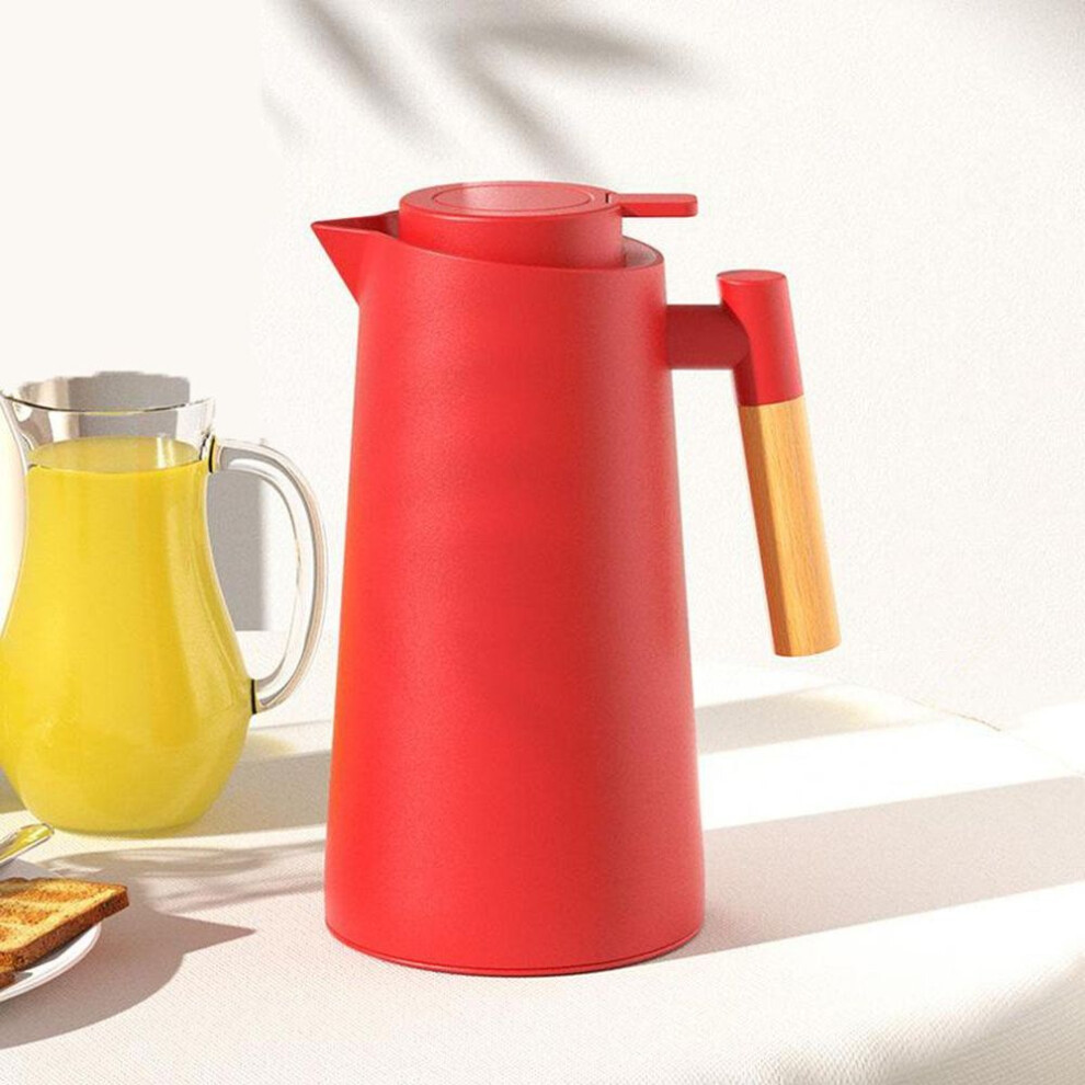(red) New Nordic Household Insulation Pot Wooden Handle Glass Liner Kettle Coffee Pot Large-Capacity Gift Cup Bottle For Water