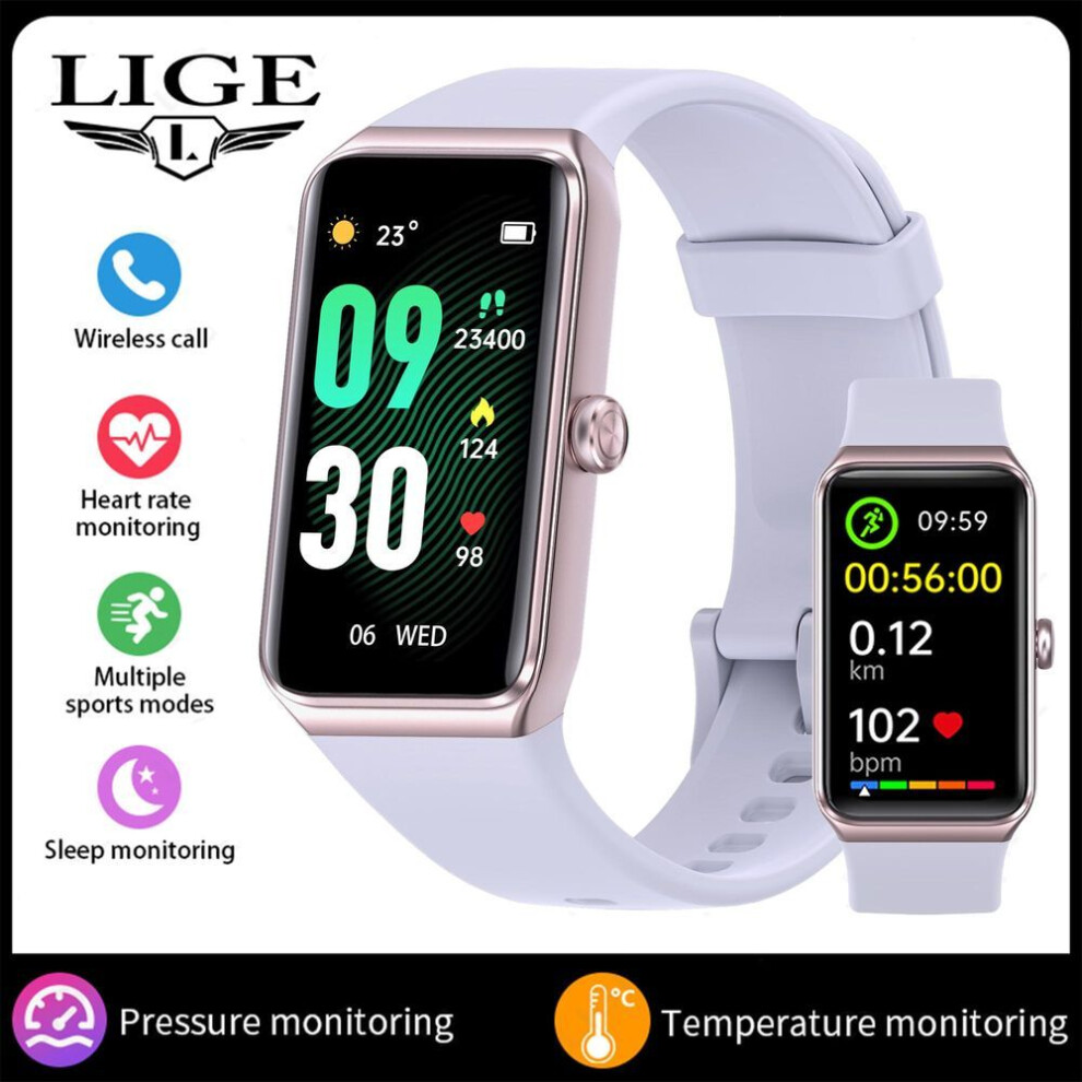 (light purple, silicone strap) Lige New Smart Watch C82 Bluetooth Call 1.47" Hd Screen Waterproof Smartwatch Health Monitor Sports Fitness Bracelet