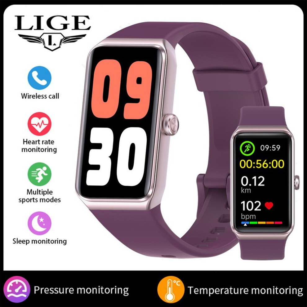 (purple, silicone strap) Lige New Smart Watch C82 Bluetooth Call 1.47" Hd Screen Waterproof Smartwatch Health Monitor Sports Fitness Bracelet