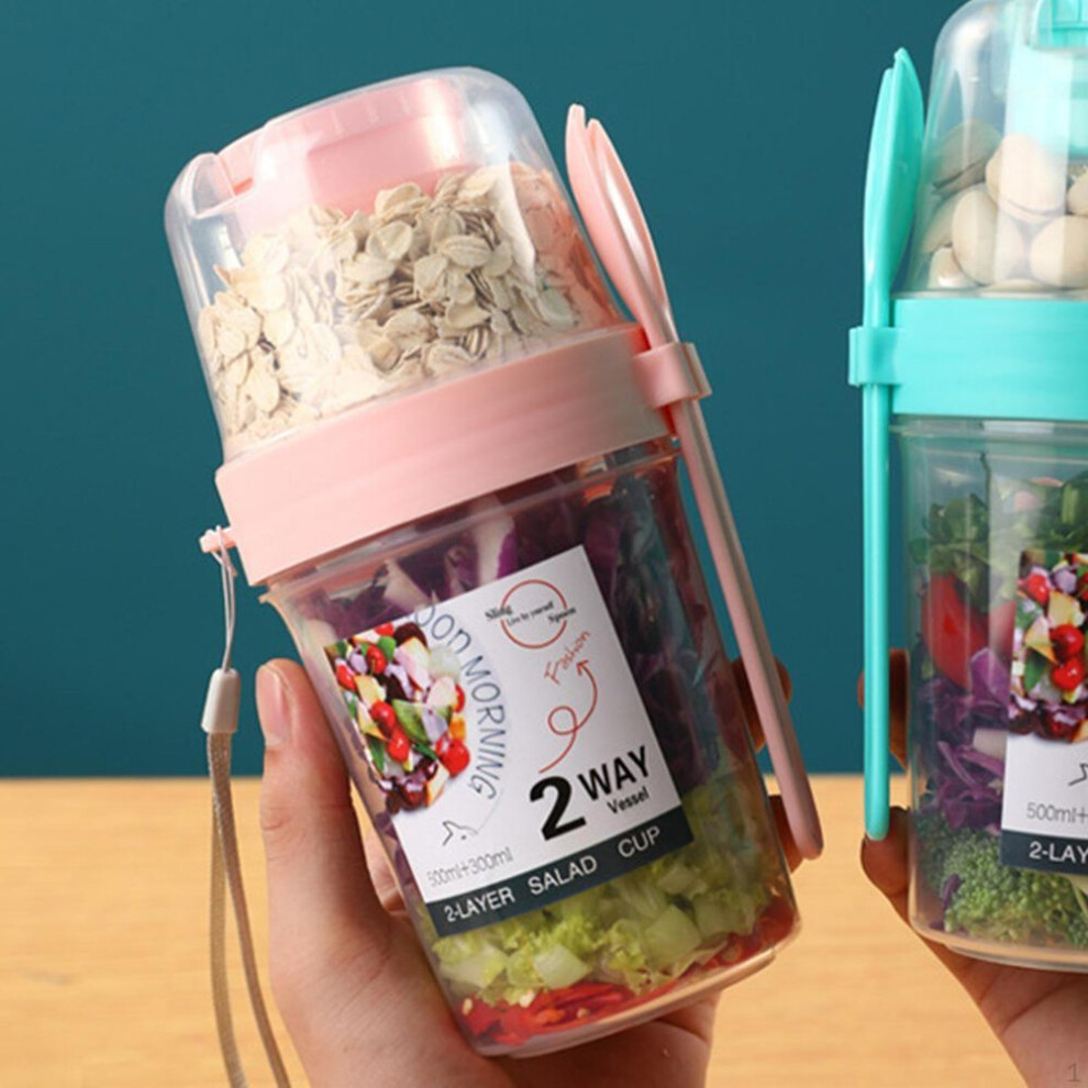 (pink) Portable Salad Cup Cereal Double Layersfruit And Vegetable Container Storage