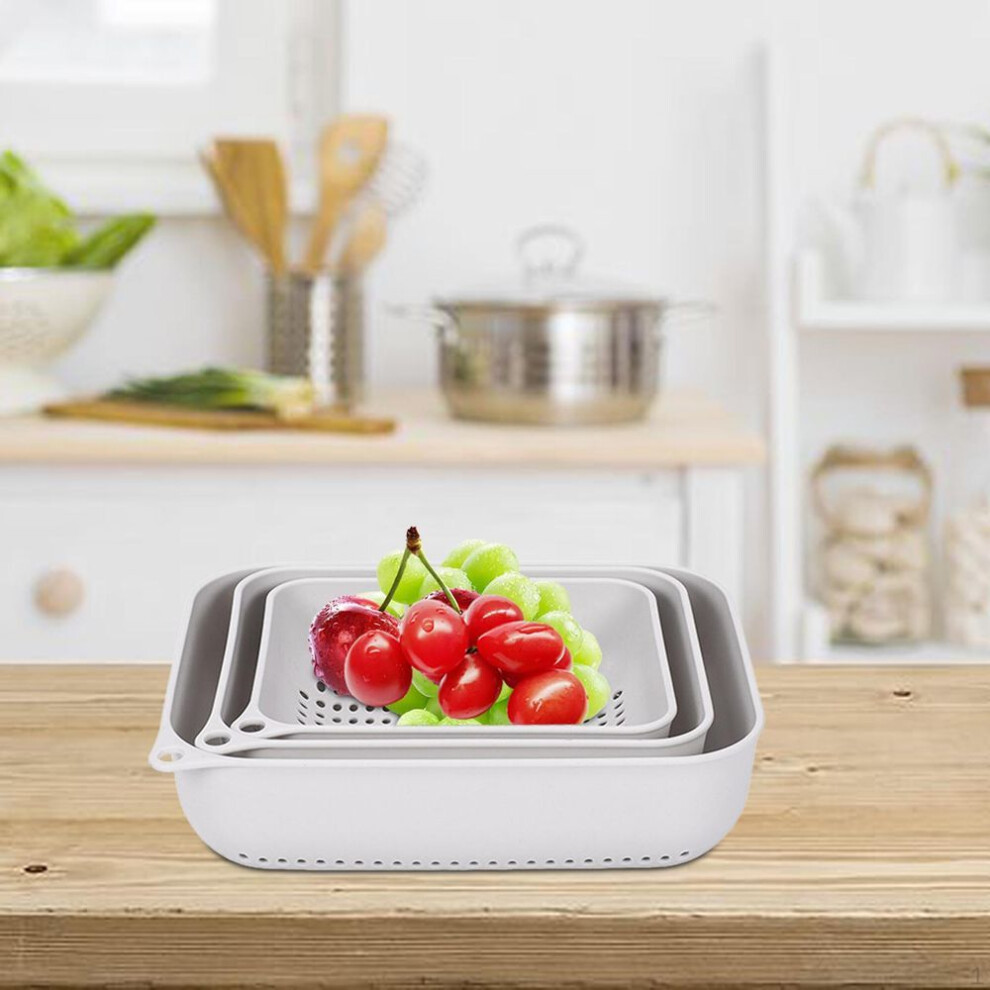 (gray) 3 Pieces Kitchen Strainer Fruit Vegetable Washing Basket Multifunctional Drain