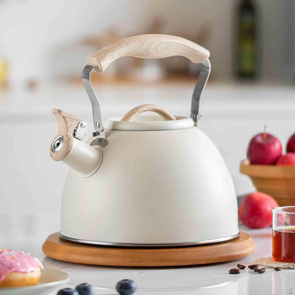 (beige) Stainless Steel Whistling Tea Kettle 3L Pot for Tea, Coffee, Water, Milk Teakettles Loud Whistle