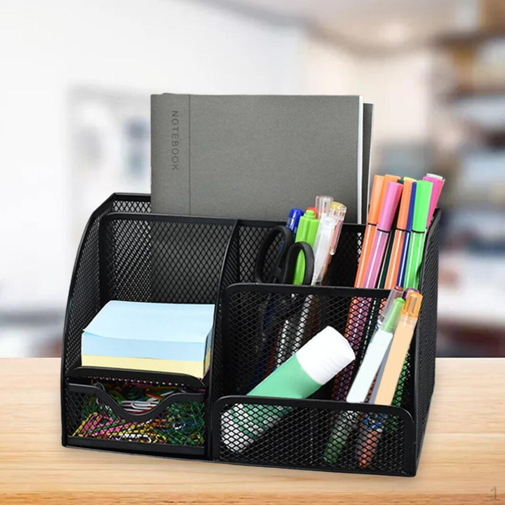 (black, 22x14x13.5cm) Organizer Pen Holder Pencil Container Home Supplies 6 Slots With Drawer 22x14x13.5cm