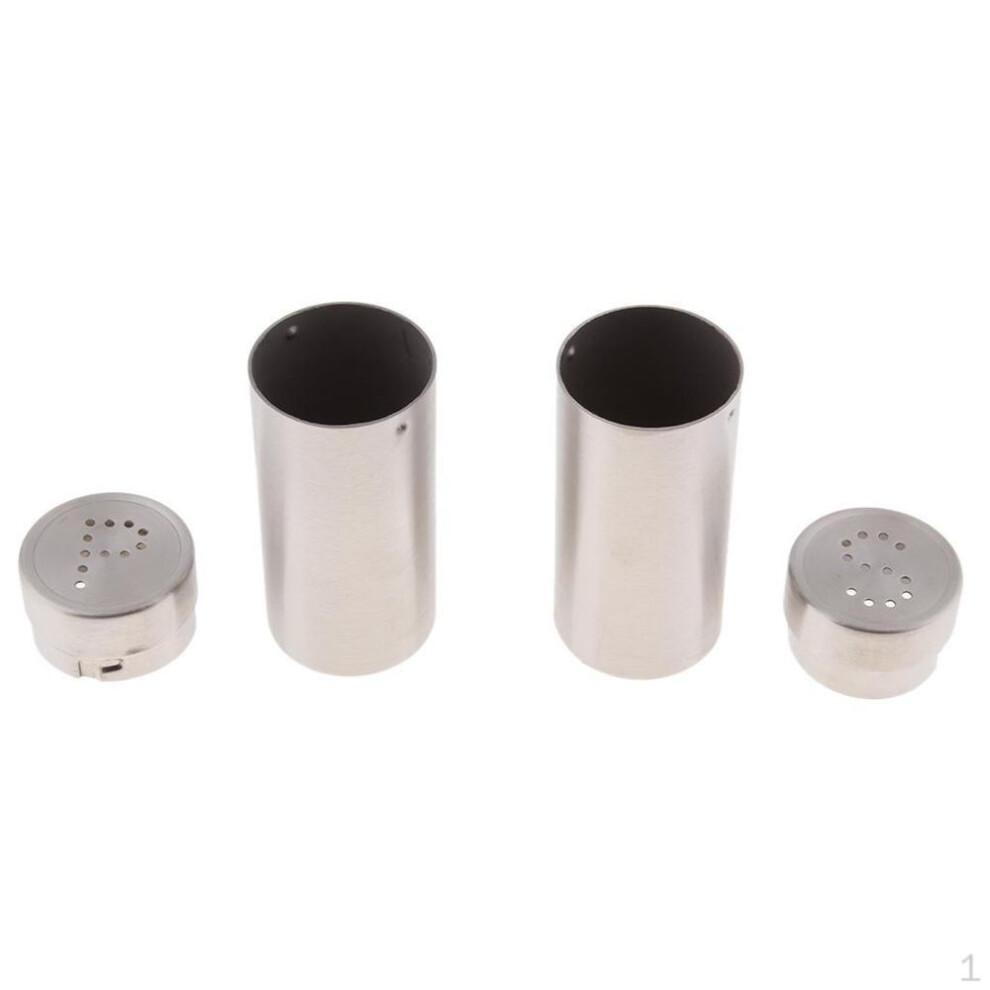 (as the picture, Steel color) 2pcs Stainless Steel Salt Sugar Pepper Shaker Seasoning Cans Set