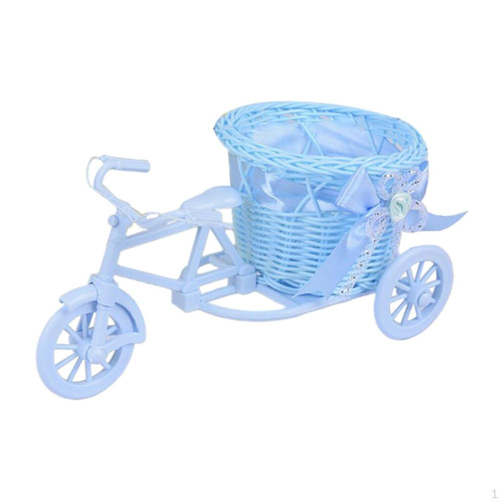 (blue) Artificial Bicycle Fabric Flower Basket, Desktop Storage Gift Plant Holder for Wedding Table