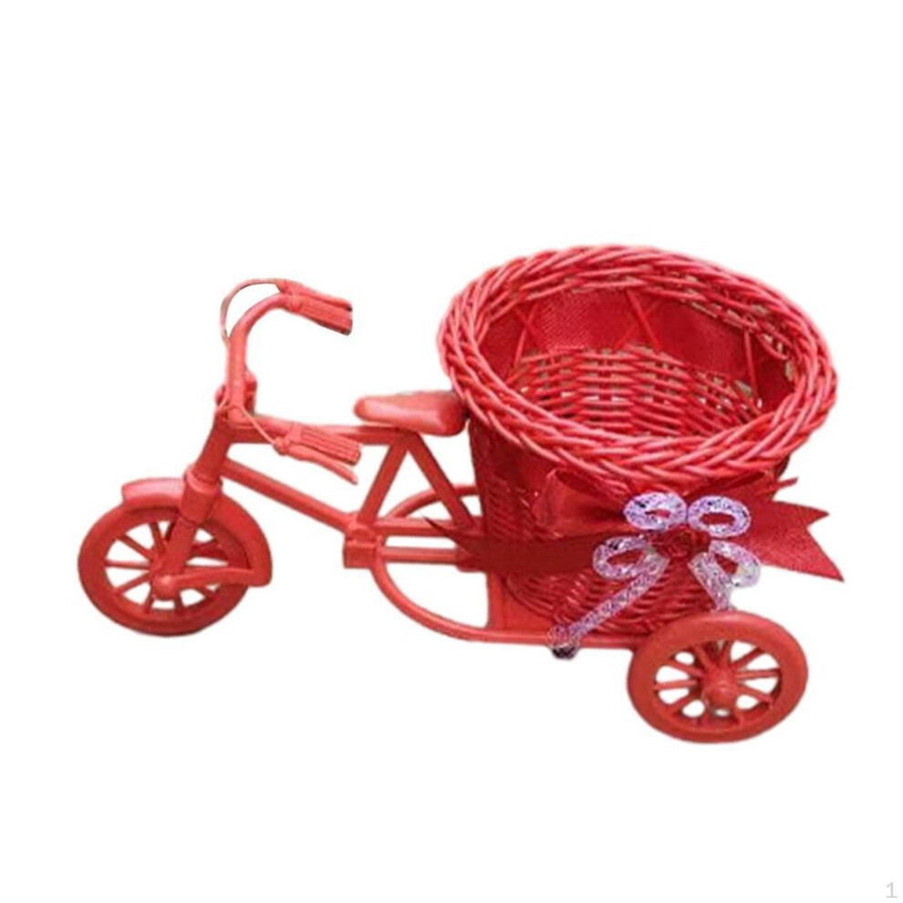 (red) Artificial Bicycle Fabric Flower Basket, Desktop Storage Gift Plant Holder for Wedding Table
