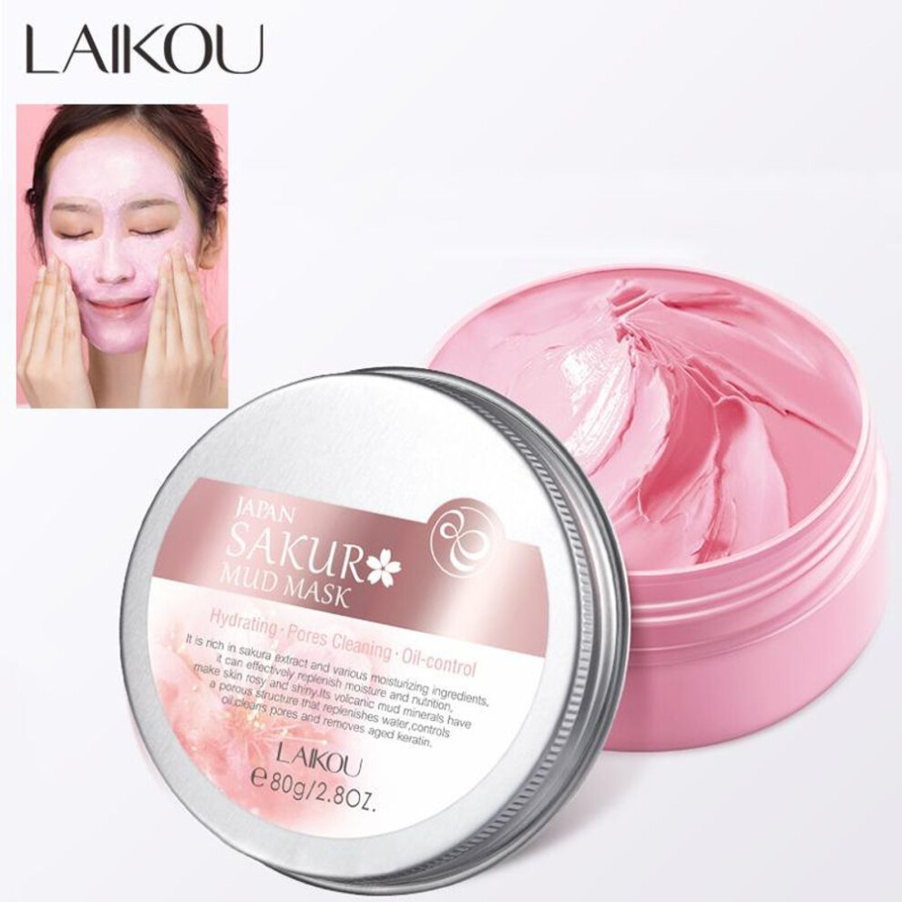 (as the picture, 80g) Laikou Cherry Blossom Mud Mask 80g Smear-type Mud Mask To Clean Pores Skin Care Moisturizing And Hydrating